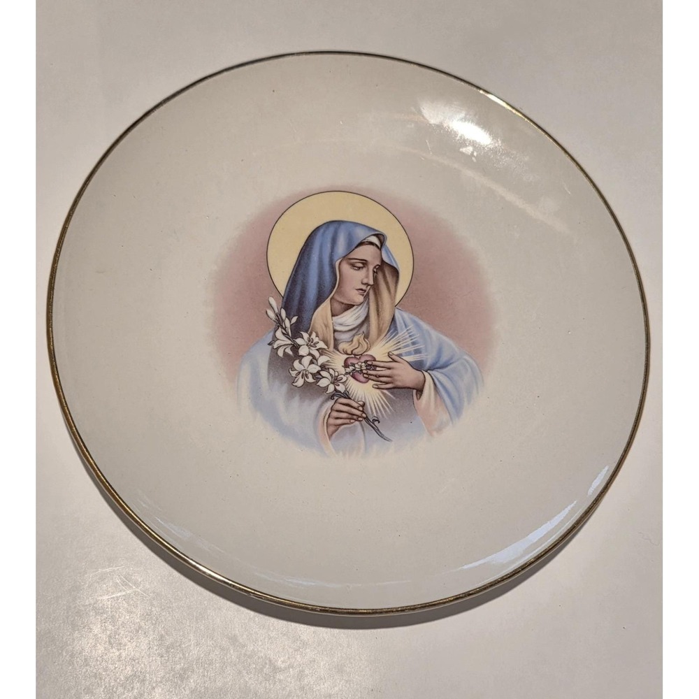 Vintage Salem Crest Sacred Heart 22K Gold Virgin Mary Madonna Plate 10.5"